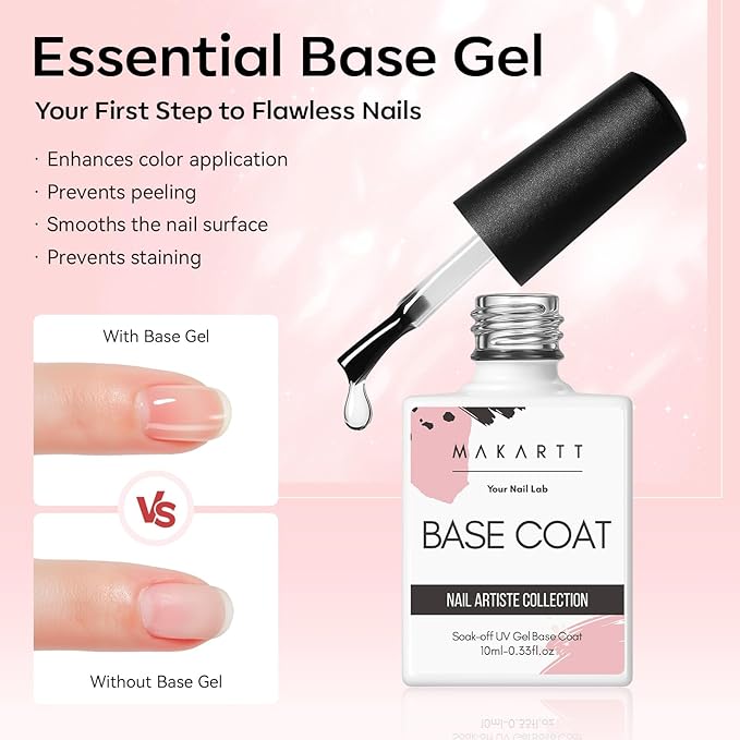 Makartt No Wipe Gel Top and Base Coat Set – Matte & Glossy Finish, 3pcs Soak-Off Long Lasting Gel Nail Polish Essentials, No Yellowing, UV/LED Lamp Required, DIY Nail Art Gift for Women, 10ml