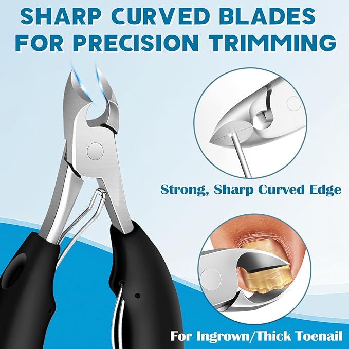 Long Handle Toenail Clippers Set for Seniors Thick Toenails, 7-in-1 Heavy Duty Nail Clippers with Catcher, Professional Ingrown Toenail Clippers for Men and Women, Manicure Pedicure Kit