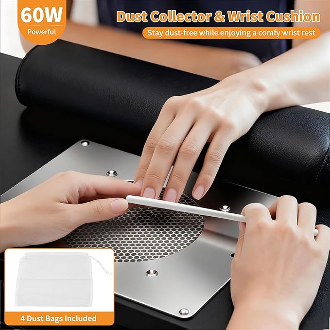 Manicure Table with Dust Collector, L-Shaped Nail Desk with Mobile Desktop, LED Light, Glass Display Rack, Storage Cabinets and Drawers for Home Spa Beauty Salon Nail Station, Black