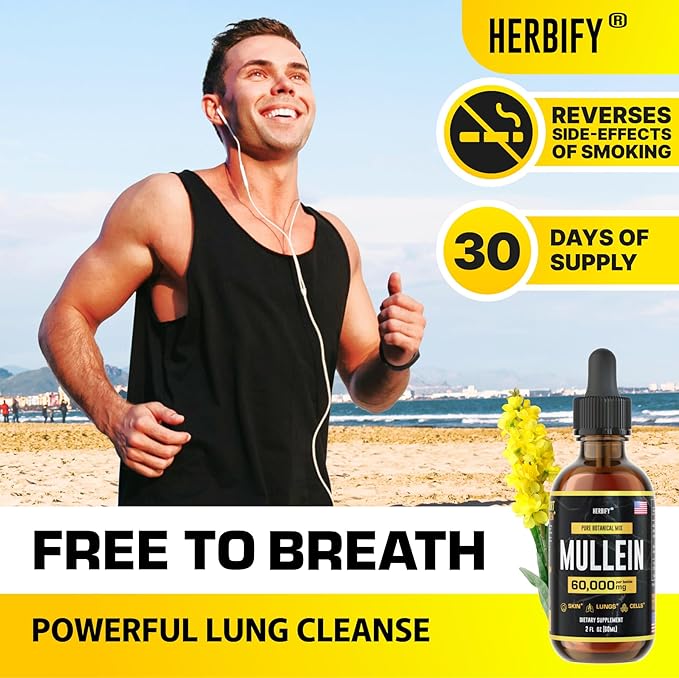 HERBIFY Mullein Extract 2 oz Tincture for Respiratory Health, Mullein Leaf and Flowers Blend (Verbascum Densiflorum)