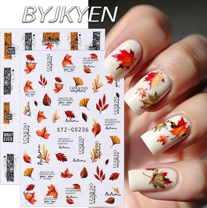 Fall Nail Stickers for Nail Art, Maple Leaf Nail Decals Self-Adhesive Pumpkin Spider Maple Leaves Nail Art Design Sticker Thanksgiving Nail Sticker Acrylic DIY Manicure Decoration for Women 6 Sheets