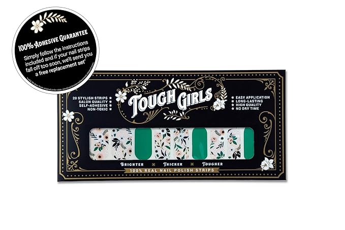 | 20 Exquisite Gel Nail Polish Strips w/Application Accessories - No UV/LED Lamp Required (Green & Botanicals)