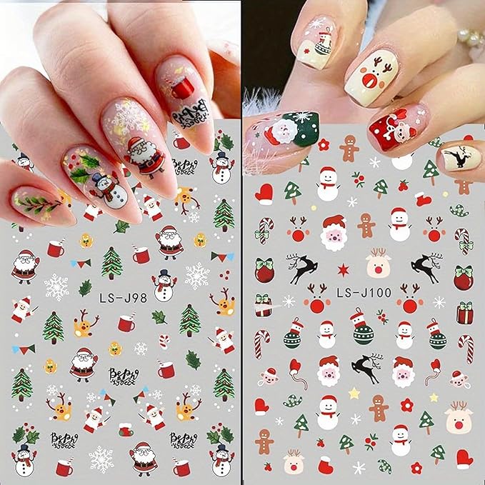9 Sheets Christmas Nail Art Stickers 3D Christmas Nail Decals with Santa Claus Snowflake Elk Deer Snowman Xmas Tree Design Manicure Decal Winter Cartoon Christmas Nail Art DIY Decor Supplies for Women