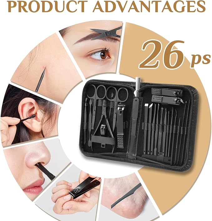 Manicure Set Professional Nail Clipper Kit-26 Pieces Stainless Steel Manicure Kit,Nail Care Tools with Luxurious Travel Case