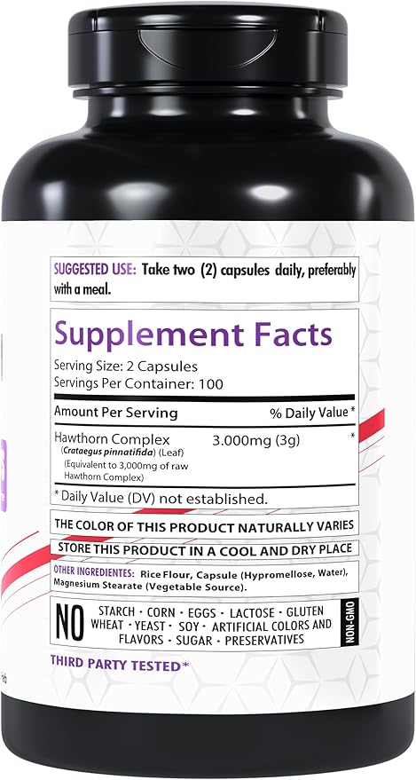 Hawthorn Supplement, 3000mg | 200 Veg Capsules | Traditional Herbal Support | Gluten-Free | Non-GMO