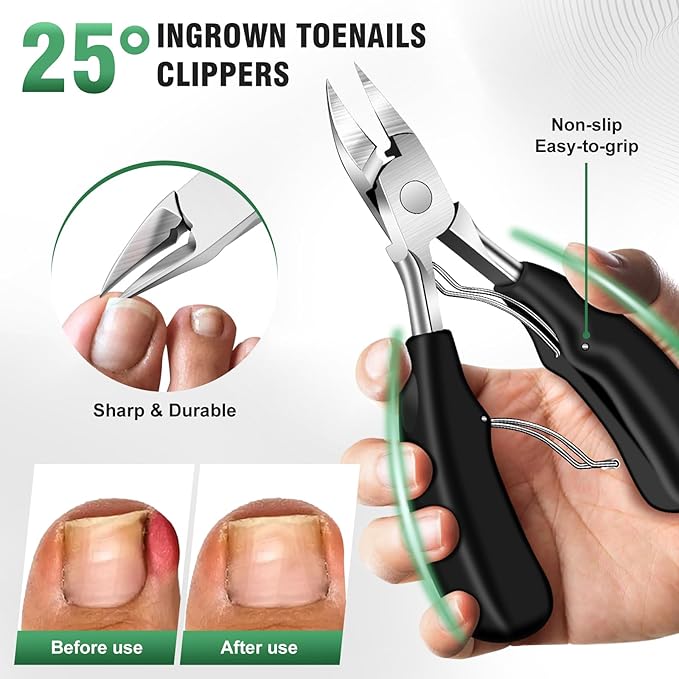 Toenail Clippers for Seniors Thick Toenails, 2025 Upgrade Long HandleToe Nail Clippers with Angled Head, 45° Slanted Toenail Clippers and 37mm Wide Opening Ingrown Nail Clippers, 6PCS