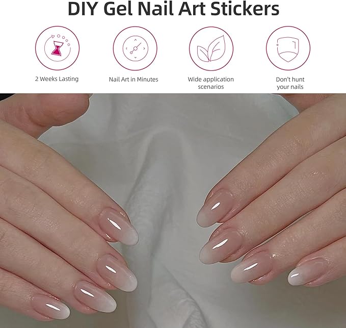 Semi Cured Gel Nail Strips, 28 pcs Gel Nail Stickers Work with Any UV Lamp, Long Lasting Nail Wraps for Women at Home DIY Nail Art (Clear Ombre)