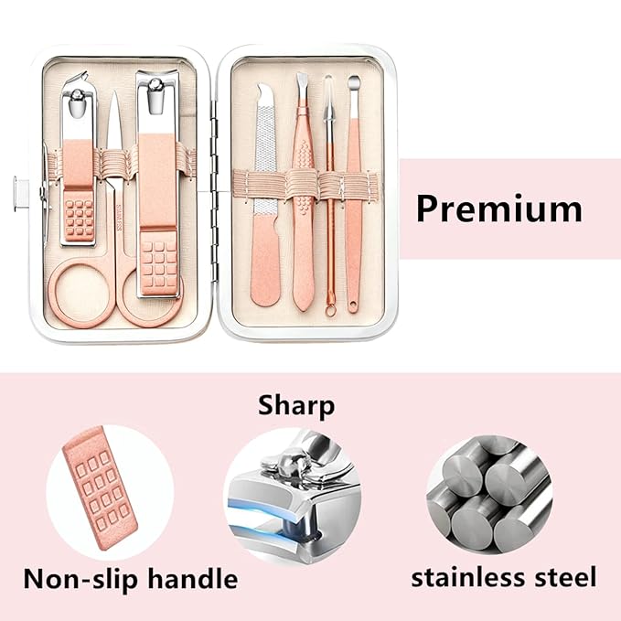 Manicure Set Nail Clipper Set Stainless Steel Women Men Toe Finger Nail Clippers Personal Care Tools with Portable Travel Case Manicure Pedicure Tools Women Men Grooming Kit Present(Rose Gold)