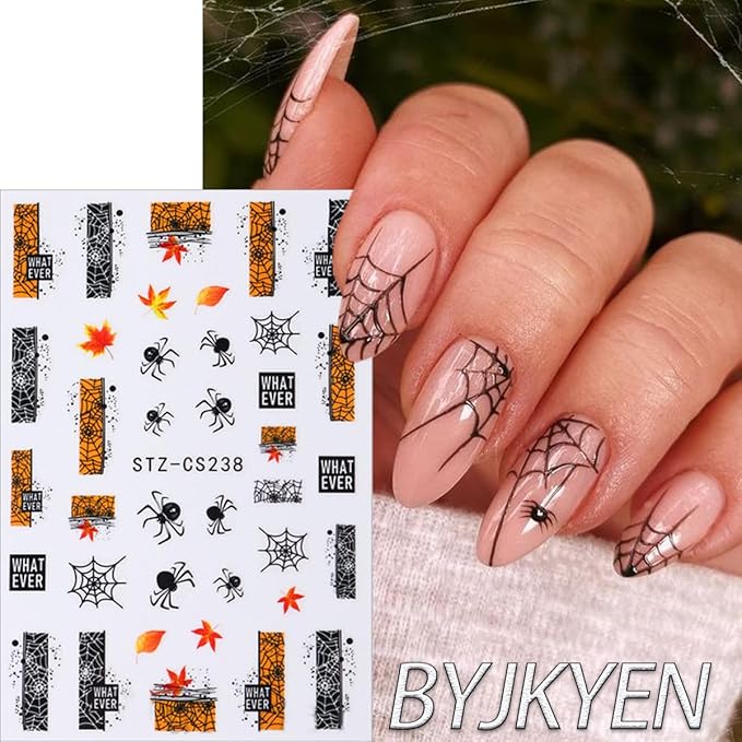 Fall Nail Stickers for Nail Art, Maple Leaf Nail Decals Self-Adhesive Pumpkin Spider Maple Leaves Nail Art Design Sticker Thanksgiving Nail Sticker Acrylic DIY Manicure Decoration for Women 6 Sheets