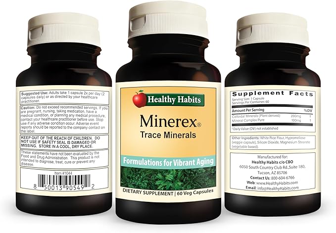 Healthy Habits MINEREX High Potency Complete Mineral Supplement with Sentramin Plant and Sea Bed Minerals derived from Senonian Vegetate 60-Count