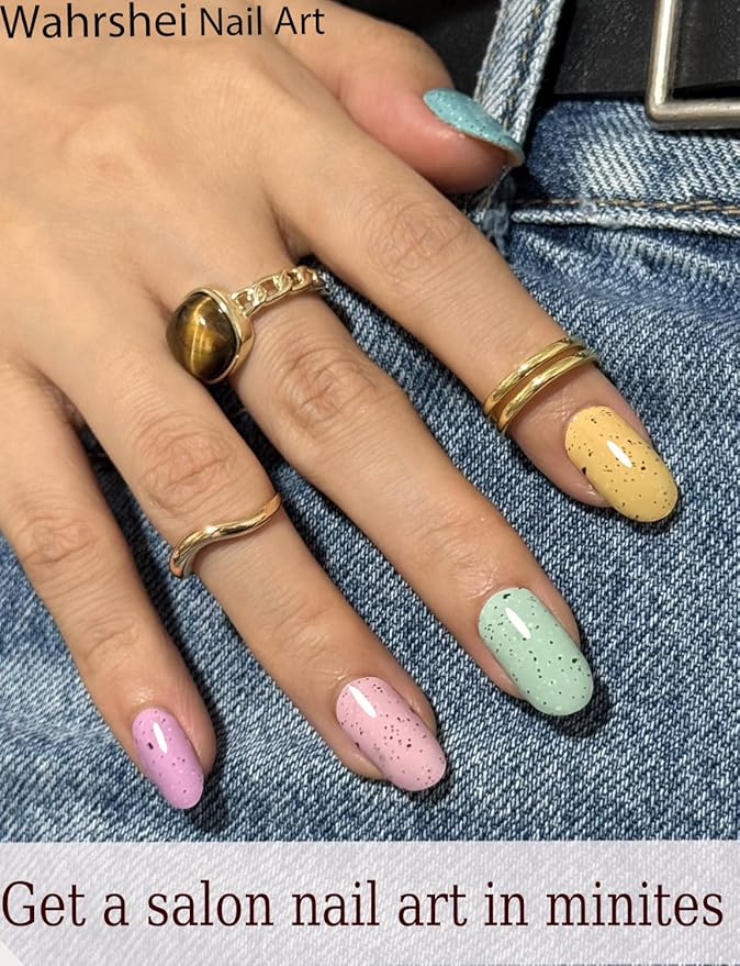 Semi Cured Gel Nail Strips, 20pcs Macaron Glitter Gel Nail Stickers UV for Home Nails DIY