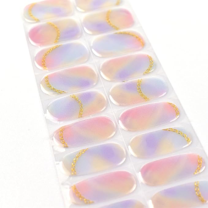 Semi Cured Gel Nail Strips 22pcs Polish Stickers Manicure Wraps for Home DIY Works with Nail Lamp Light