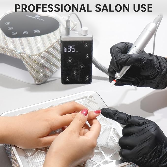 Rechargeable 35000RPM Nail Drill Sparkling Portable Professional Electric Nail File for Acrylic/Gel Nails Professional Nail Tools for Manicure Pedicure, Black Diamond