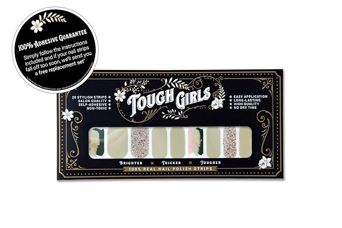 | 20 Exquisite Gel Nail Polish Strips w/Application Accessories - No UV/LED Lamp Required (Pale Green, Pink, Gold & Sparkles)