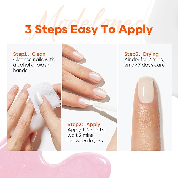 modelones Nail Strengthener Kits Milky White Glitter Pink Nude Nail Polish Sets Nail Repair for Damaged Nails Strengthener and Growth for Thin Weak & Damaged Nail Care Kit for Women 4 Pcs Gifts Sets