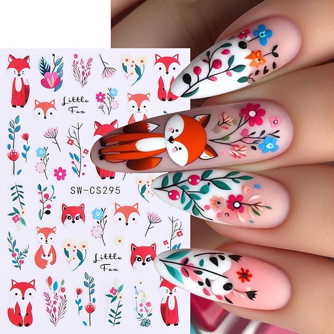 Fall Nail Art Stickers Autumn Leaf Pumpkin Nail Stickers 6PCS 3D Self-Adhesive Foxes Leaves Floral Pumpkin Design Nail Decals Nail Art Supplies Fall Sticker Sliders for Nails DIY Manicure Decorations