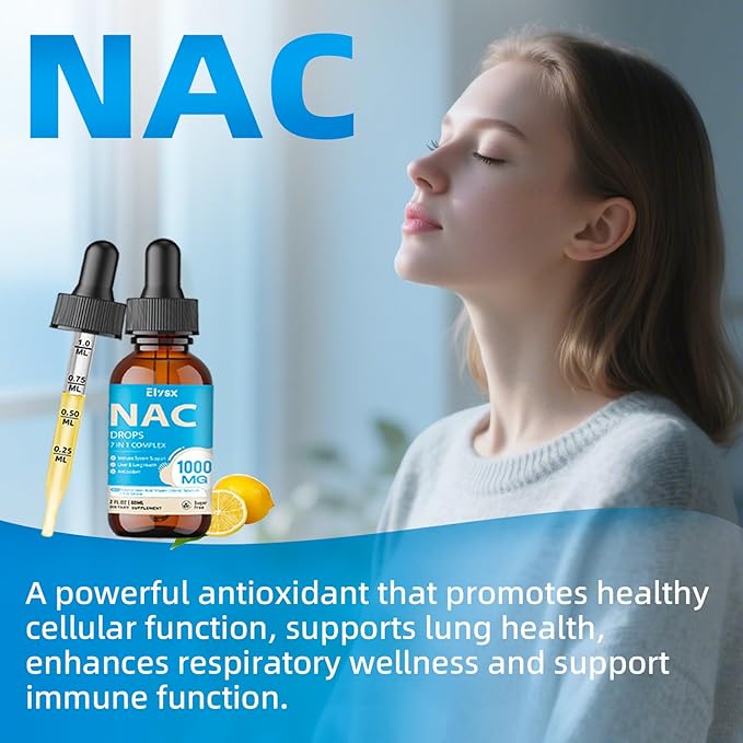 Liquid NAC Drops 1000MG, NAC Supplement N-Acetyl Cysteine with Alpha Lipoic Acid for Adults & Kids, Immune System & Antioxidant Support, Liver & Lung Health, Natural Lemon Flavor, Sugar Free, 2FL OZ