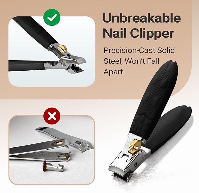 Sharp Nail Clippers for Thick Toenails & Seniors - Heavy Duty Fingernail & Toenail Clipper with Wide Jaw, Anti-Slip Grip, Safety Lock & Splash Guard for Men, Women & Kids