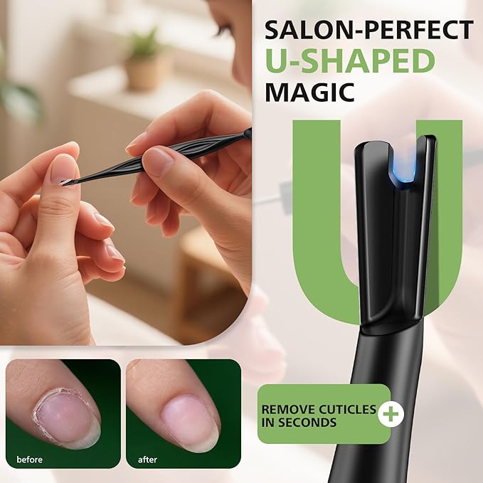 BALUCA 2-in-1 Cuticle Pusher & Trimmer with Fork – Professional Stainless Steel Nail Cuticle Remover Tool for Pain-Free Manicure & Pedicure – Durable Metal Cuticle Nippers and Scraper, Black