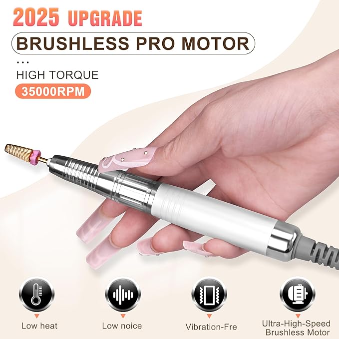 Professionl Nail Drill,80w Brushless Pro Electric Nail Drill 35000rpm HoMove Cordless Nail Efile, High Torque, Quiet & Vibration-Free Electric Nail File for Nail Technicians,Home DIY