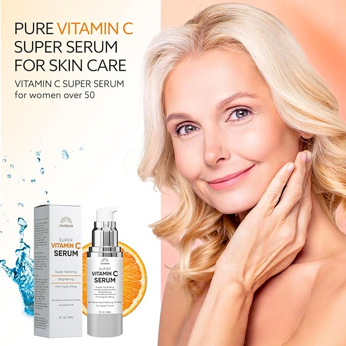 Super Vitamin C Serum for Women over 70: Hyaluronic Acid Serum for Face, Dark Spot Remover and Wrinkle Reduction - Lifting, Smoothing, Moisturizing, All in One Skin Care Formula, 1 fl oz