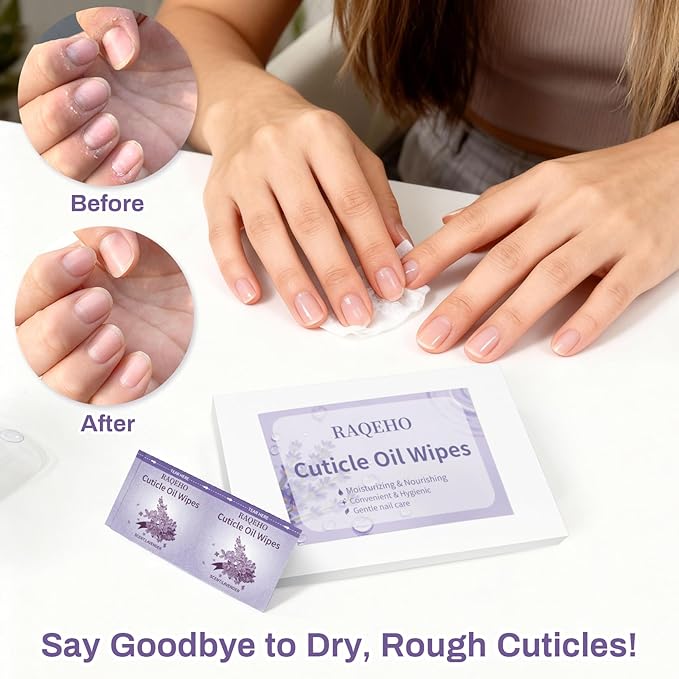 Cuticle Oil Infused Nail Wipes 100 Lavender Cuticle Oil Wipes Softener Moisturizer Strengthener Protector Repair for Weak Dry Damaged Travel Aceite Para Cuticula Nail Care Products Salon Home