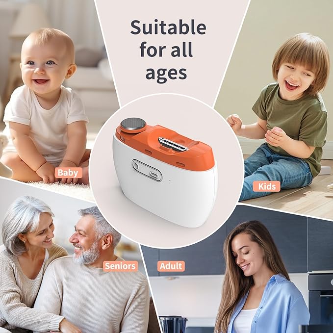 2025 Upgraded 3-in-1 Electric Nail Clipper & Polisher – Automatic Nail Trimmer with LED Light, 2-Speed, USB Rechargeable, Clip Storage, Safe for Baby & Seniors（Orange）