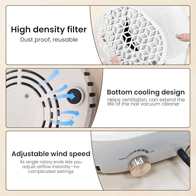 Professional Nail Dust Collector with Strong Suction, Quiet Adjustable Nail Dust Collector for Acrylic Nails, Upgraded Brushless Turbo Fan Nail Dust Collector, Salon & Home