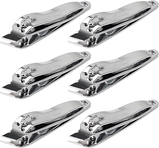 uxcell 6 PCS Sharp Nail Clippers Set, Metal Slanted Edge Toenail Clippers, Silver Tone Fingernail Clipper, Manicure Tool Pedicure Nail Clipper Cutter for Men Women Nail Cleaner