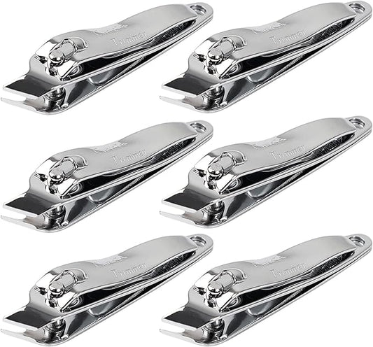 uxcell 6 PCS Sharp Nail Clippers Set, Metal Slanted Edge Toenail Clippers, Silver Tone Fingernail Clipper, Manicure Tool Pedicure Nail Clipper Cutter for Men Women Nail Cleaner