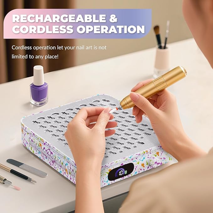 Cordless Nail Dust Collector, 1000PA Professional Dust Collector Nail Tech, Rechargeable Nail Vacuum Dust Collector for Beginner with Reusable Filter, Portable Nail Fan Dust Collector for Home & Salon