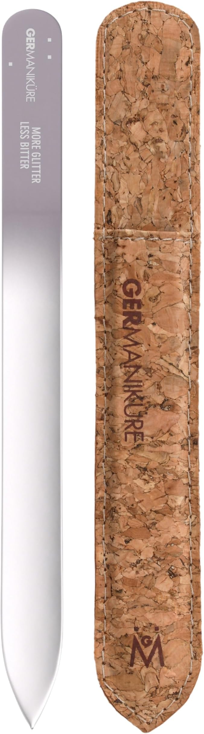 GERMANIKURE Glass Nail File in Cork Sleeve - More Glitter Less Bitter - Professional Crystal Nail File for Natural Nails - Ideal Manicure & Pedicure Tool for Smooth, Easy Shaping - Nail Care Gift