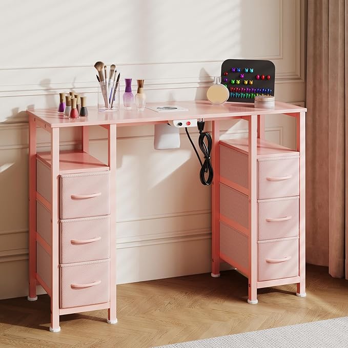 Manicure Table Nail Desk for Nail Tech, Nail Beauty Table w/Electric Dust Collector & 6 Storage Drawers & Open Shelves for Home, Workshop, Makeup Beauty Salon Workstation