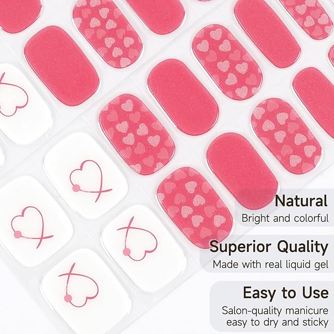 Semi Cured Gel Nail Strips, Lovers on Heart | 28 pcs Gel Nail Strips Work with Any UV Lamp, Salon Quality UV Nails Stickers, Easy to Apply for Home Nails DIY