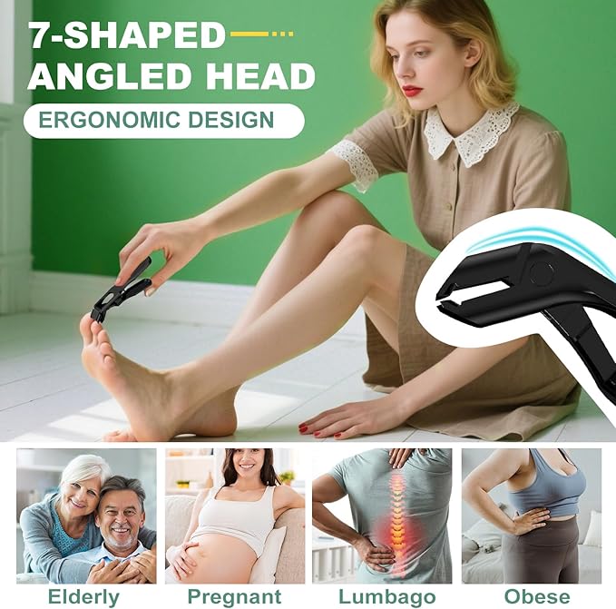 Toenail Clippers for Seniors Thick Toenails, CLPPNA Angled Head Large Toe Nail Clippers Set for Men, Heavy Duty 45° Ingrown Toenail Clippers, 37mm Wide Opening Nail Cutter with Long Handle, 6PCS