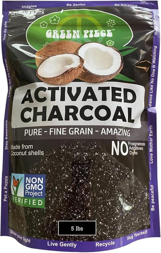 Green Piece® Activated Charcoal Coarse Grain – Resealable 5 lb Bag for Air Purifying, Odor Absorbing & Freshening – Made from Coconut Shell – Kid/Pet Friendly, Great for Aquarium, Water Filter, & More