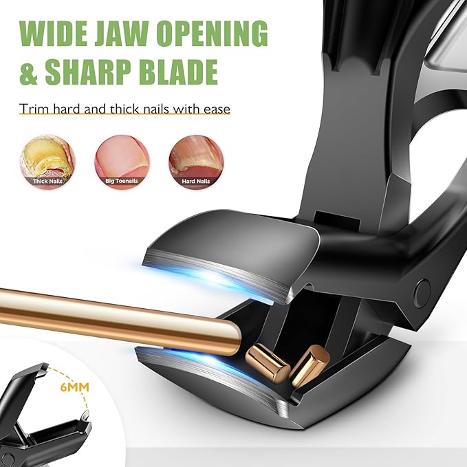 Toenail Clippers for Seniors Thick Toenails, Angled Head Toe Nail Clippers for Thick Nails, Heavy Duty Nail Clippers for Men, Fingernail Clippers Adult with Catcher Long Handle - Black