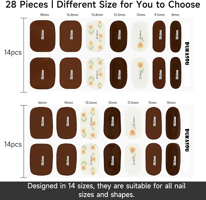 Semi Cured Gel Nail Strips, 28 pcs UV Gel Nail Stickers Full Nails Wraps for Women Home DIY Nails Art, UV Light Required(Tulip)
