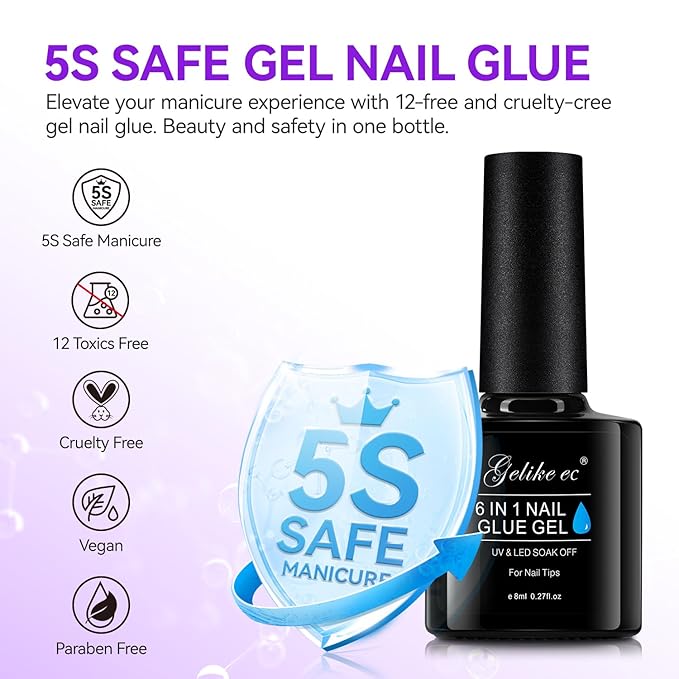 Gelike EC Pro Nail Glue & Strengthener: Nude 6-in-1 Nail Adhesive for Repair - Strengthening & Protein Repair - Perfect for Home & Salon Use 11544 - UV Needed