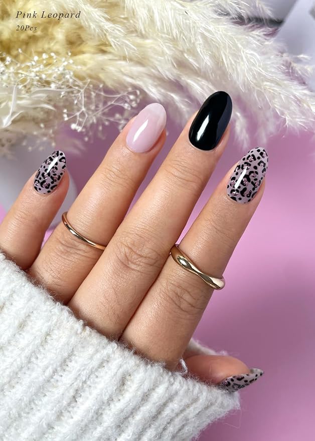Semi Cured Gel Nail Strips (Pink Leopard), Purple, 20 Pcs Gel Nail Wraps, Stickers, UV Light Required, Salon Quality, Long Lasting