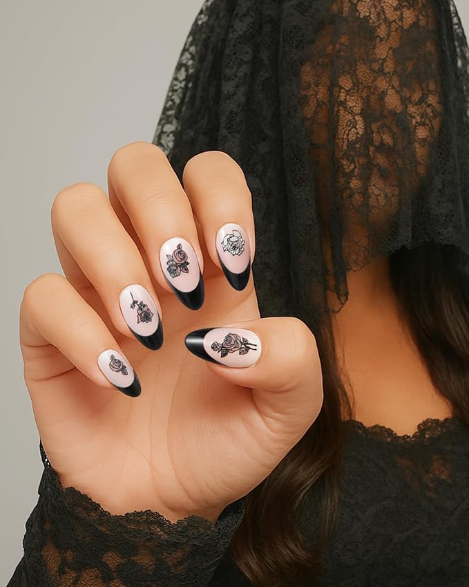 Halloween Nail Decals – 5 Sheets Bratrico 5D Halloween Nail Stickers, Self-Adhesive with Skulls, Bones, Black Butterfly Spiders & Black Roses, Classic Halloween Manicure Set for Women, Girls & Teens
