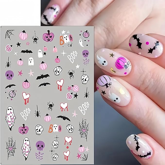 Halloween Nail Stickers for Nail Art, Ghost Nail Decals Cute Ghost Skull Spider Web Bat Pumpkin 3D Self-Adhesive Sticker Nail Art Design Holiday Manicure Decoration Supplies Nail Art Stickers 6 Sheets