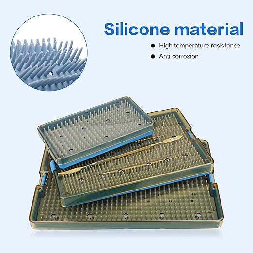 EustomA Autoclavable Instruments Sterilization Tray Case Plastic with Silicone Mat Storage Box S/M/L Size for Instruments/Tools (S)