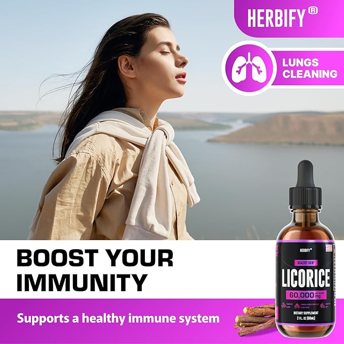HERBIFY Licorice Root Extract - Powerful Licorice Supplement - Lung Support Supplement - Licorice Extract for Skin Health and Immune Support - Made in USA - 2oz