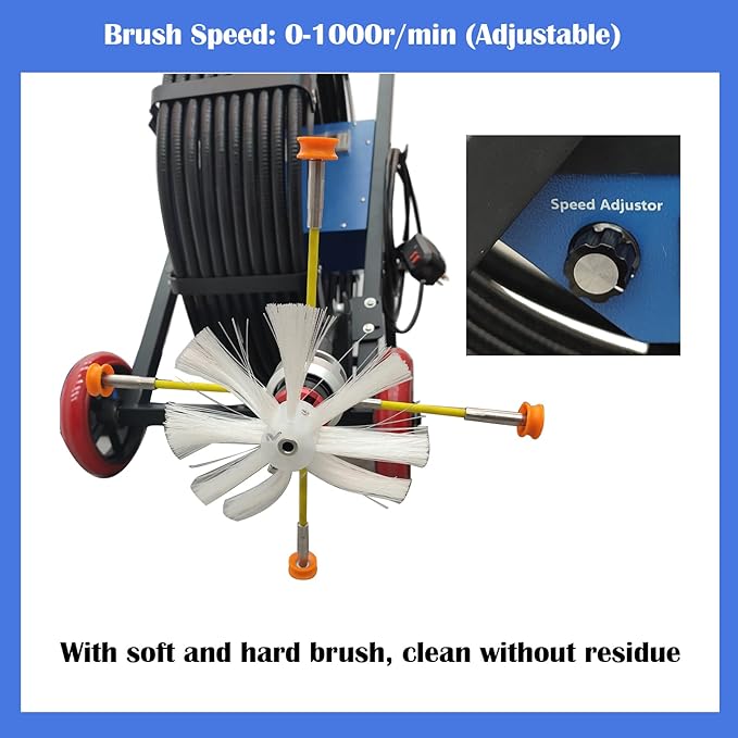 110V Air Duct Cleaning Machine Pipeline Cleaning Machine 0~1000r/min Brush Speed 3 Rotary Brush Flexible Shaft Dust Collector for Dia 80-800mm Industrial/Workshop/Air Conditioning Pipe