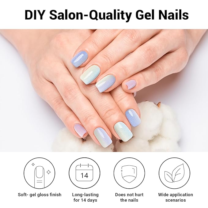 Semi Cured Gel Nail Strips, Mermaid | 28 pcs Gel Nail Strips Work with Any UV Lamp, Salon Quality UV Nails Stickers, Easy to Apply for Home Nails DIY