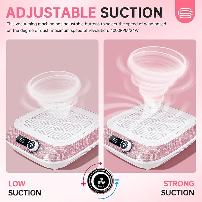 Cordless Nail Dust Collector,Rechargeable Dust Collector Nail Tech with Reusable Filter,Compact Vacuum Fan Dust Collector Manicure Pedicure Tool for Acrylic Nail Polishing,Salon&Home