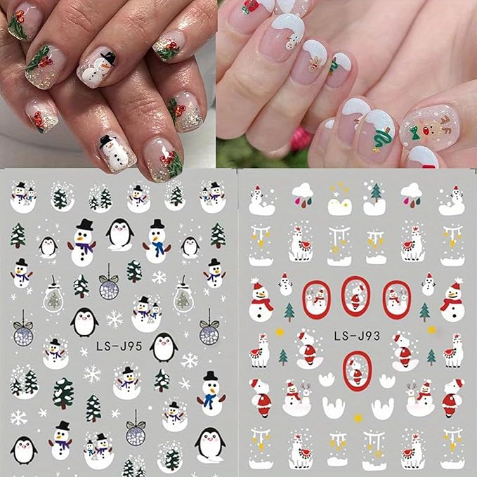 9 Sheets Christmas Nail Art Stickers 3D Christmas Nail Decals with Santa Claus Snowflake Elk Deer Snowman Xmas Tree Design Manicure Decal Winter Cartoon Christmas Nail Art DIY Decor Supplies for Women