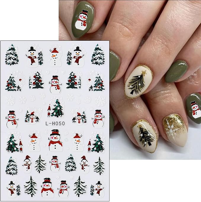 6 Sheets Christmas Nail Stickers for Nail Art Self-Adhesive Christmas Tree Snowman Nail Decoration 3D Santa Claus Nail Art Stickers Winter Xmas Snowmen Snowflake Nail Decals for Women Girls Nail Art