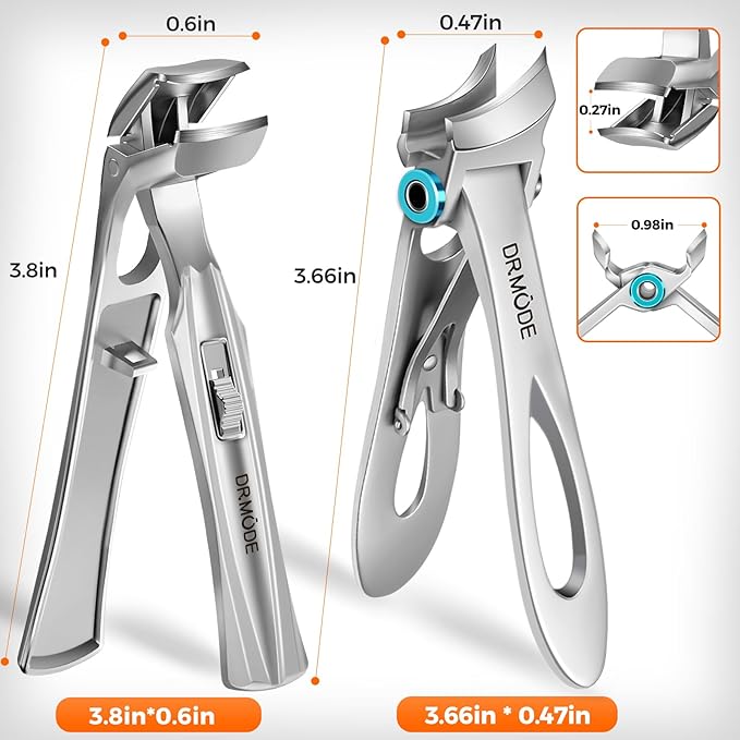 Slanted Toenail Clippers for Seniors Thick Toenails, Angled Head Large Nail Clippers for Men Thick Ingrown Nails with Wide Opening, Nail Cutter with Catcher -Silver